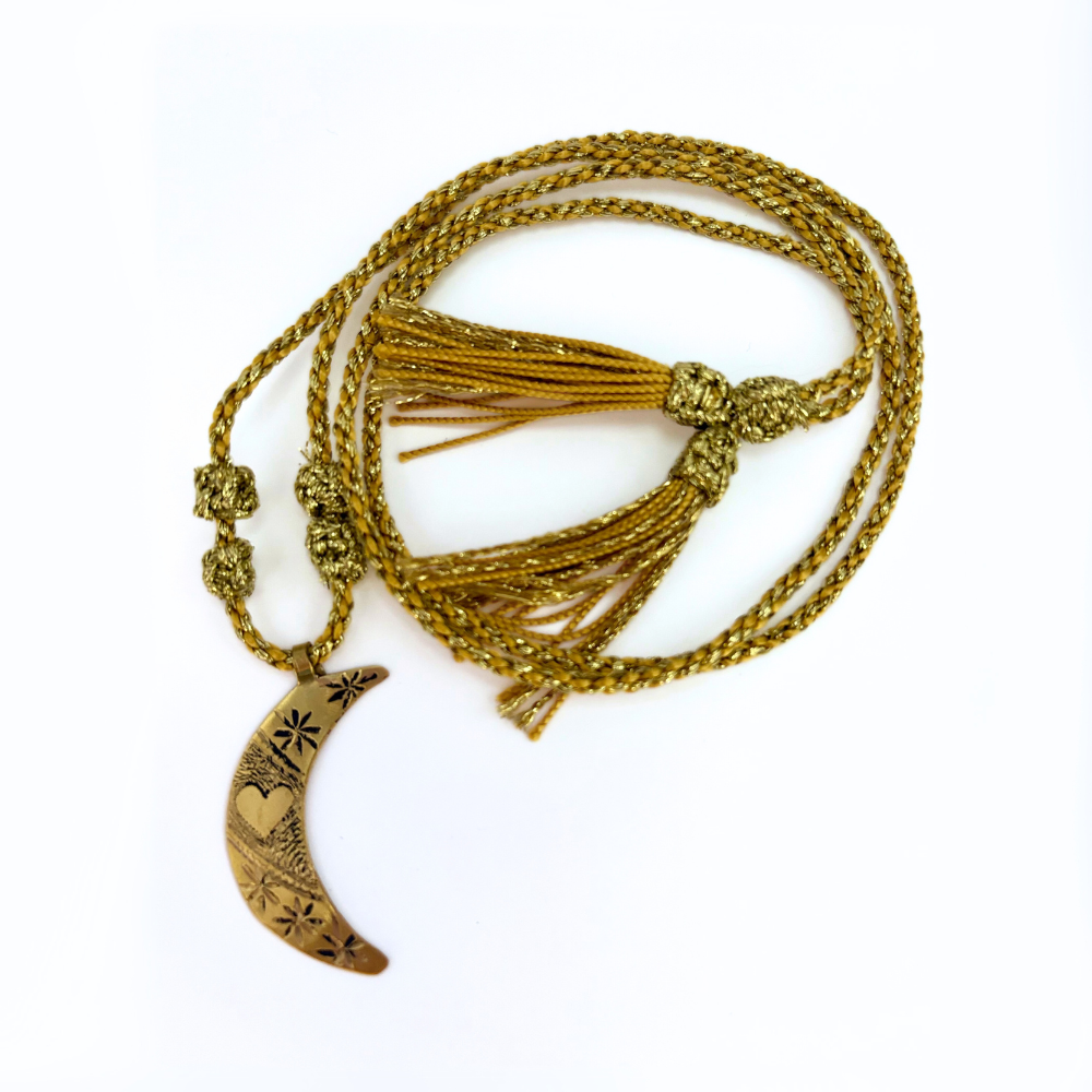 Sautoir Grigri médaille lune étoiles cœur