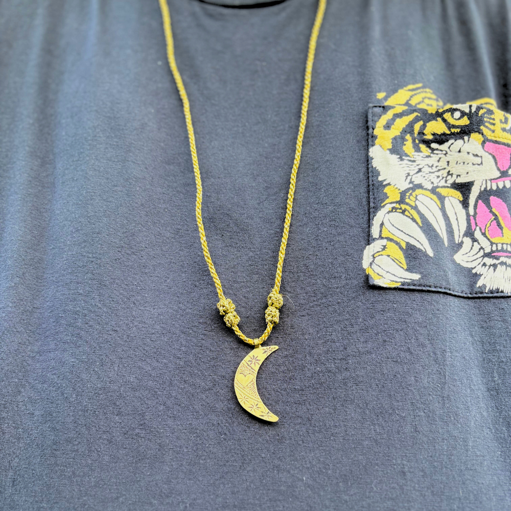 Sautoir Grigri médaille lune étoiles cœur