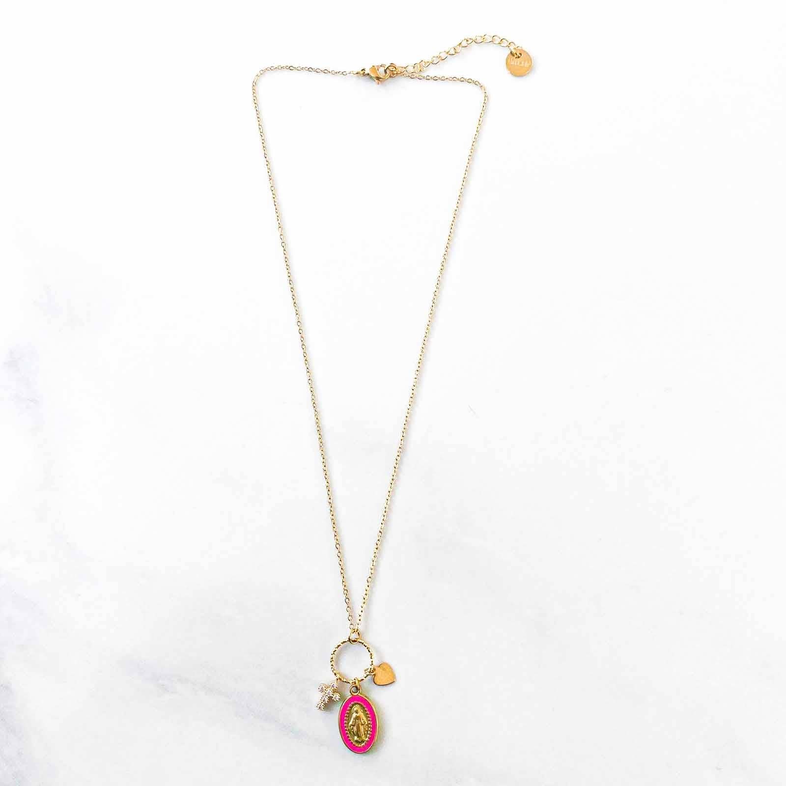 Collier grappe Marie Fuchsia laiton doré zircon crée en France beloves