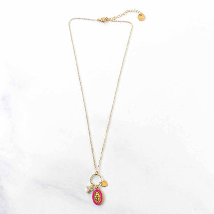 Collier grappe Marie Fuchsia laiton doré zircon crée en France beloves