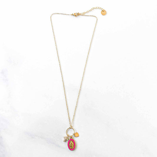 Collier grappe Marie Fuchsia laiton doré zircon crée en France beloves