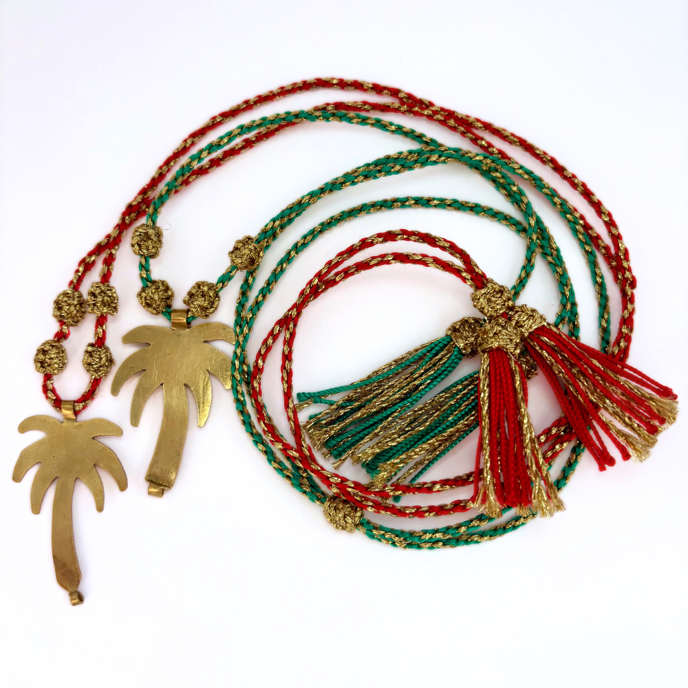 Sautoir grigri palmier détail médaille dorée tressé beloves