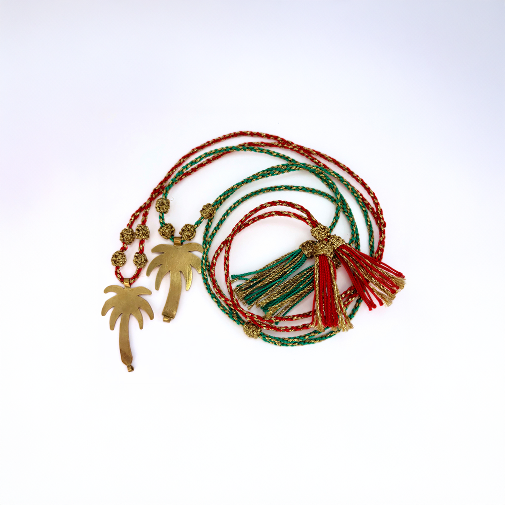 Sautoir grigri médaille palmier rouge vert fait main Maroc beloves
