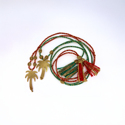 Sautoir grigri médaille palmier rouge vert fait main Maroc beloves