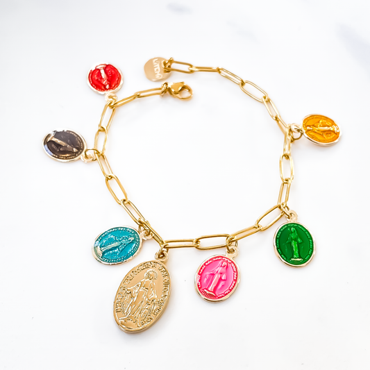 Bracelet Rainbow Mary médailles Vierge colorées laiton doré beloves