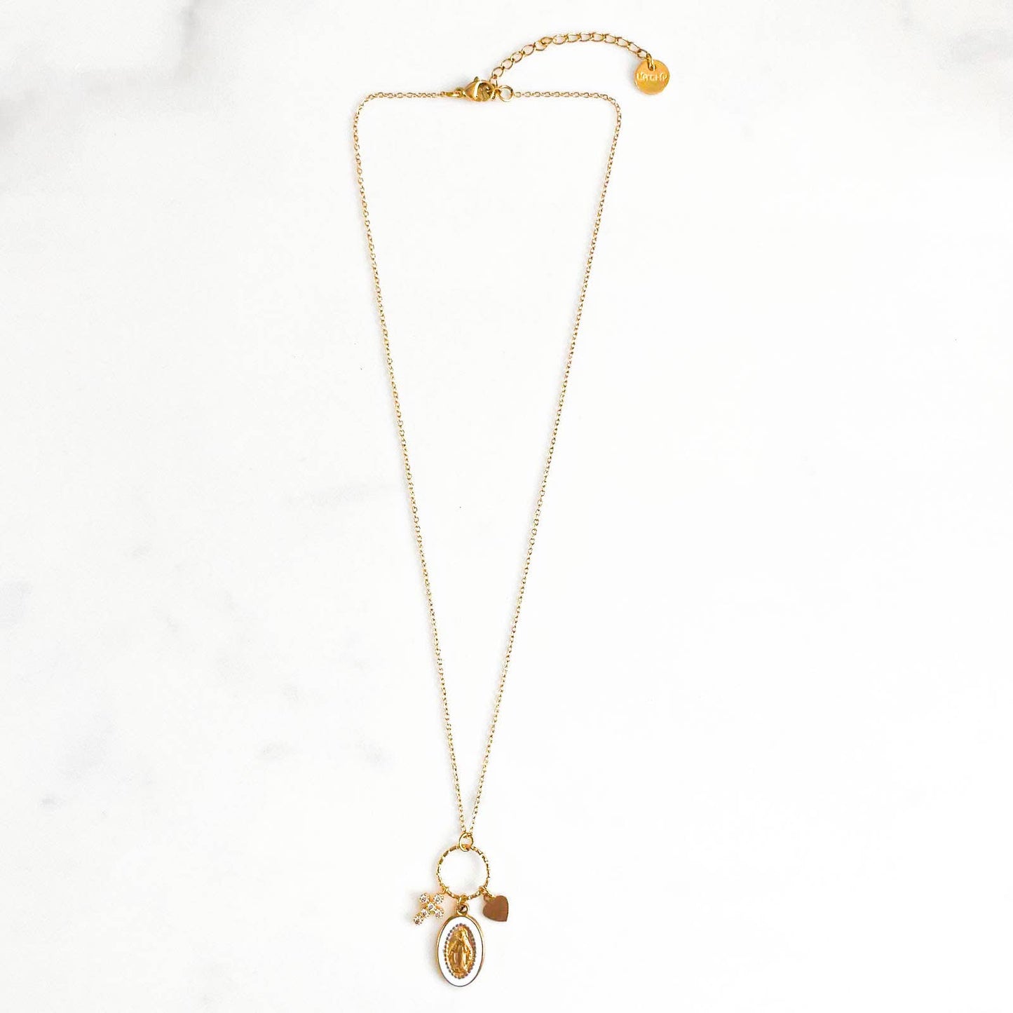Collier grappe marie blanc chaine détail acier inoxydable beloves
