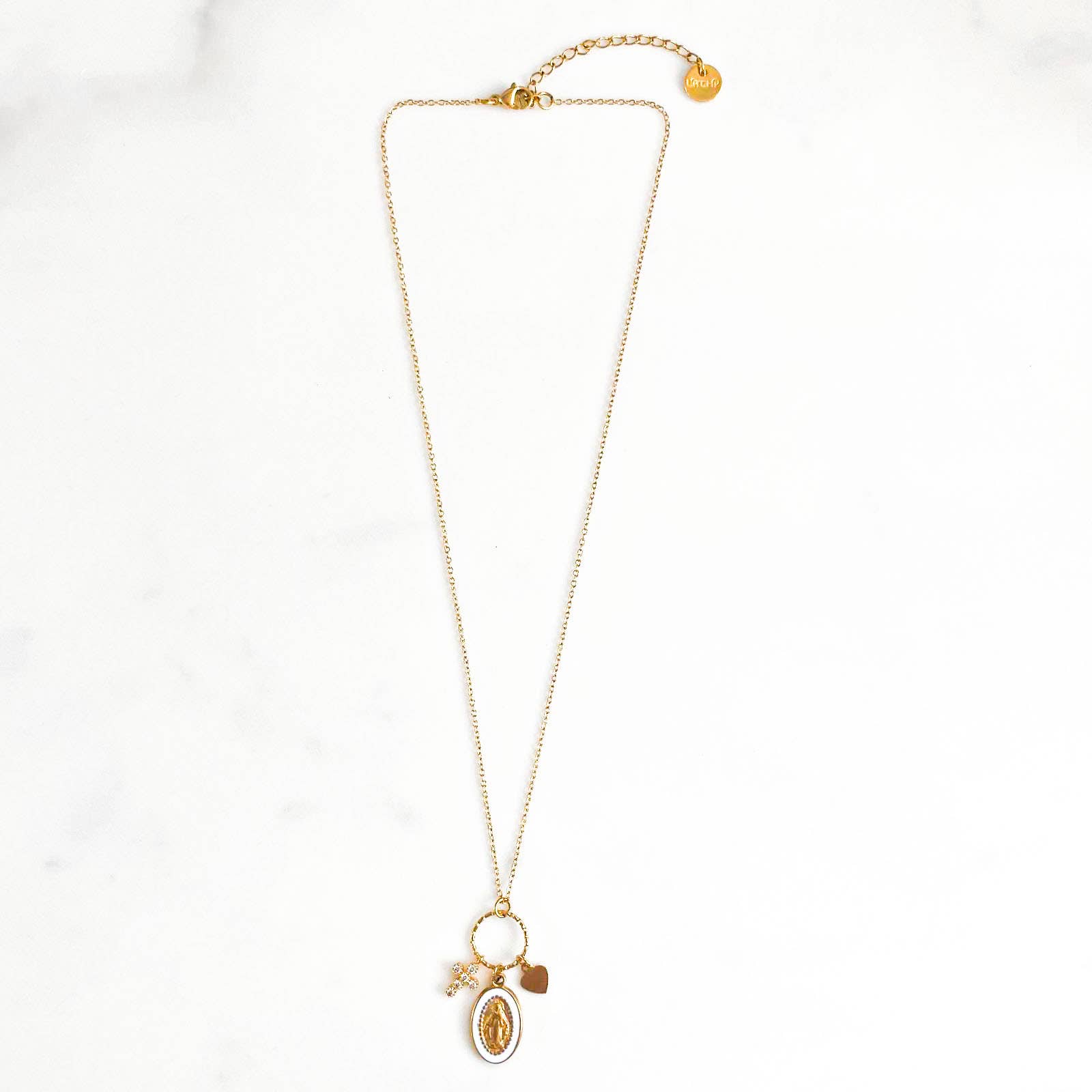 Collier grappe marie blanc chaine détail acier inoxydable beloves