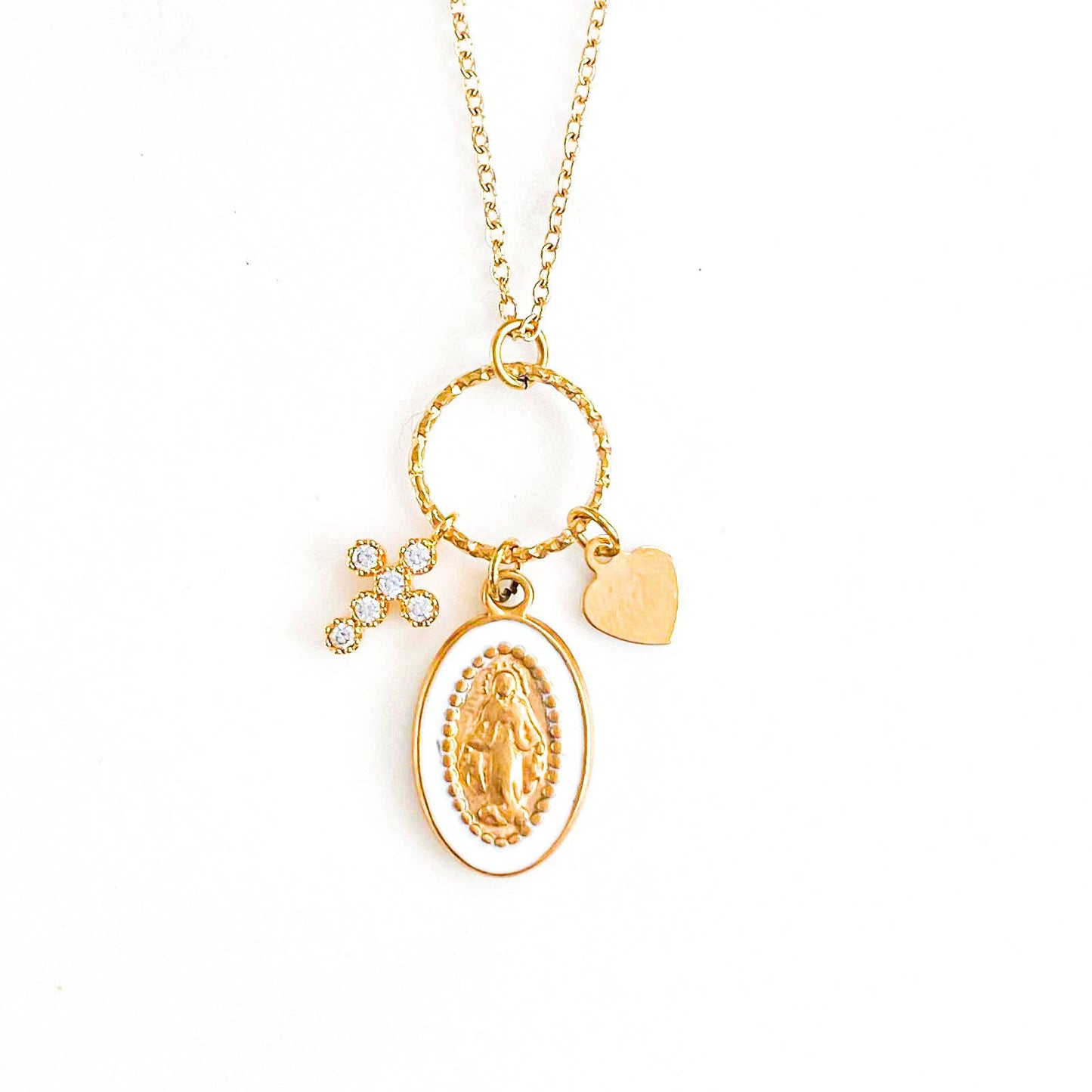 Collier grappe marie blanc zircon laiton doré créé France beloves