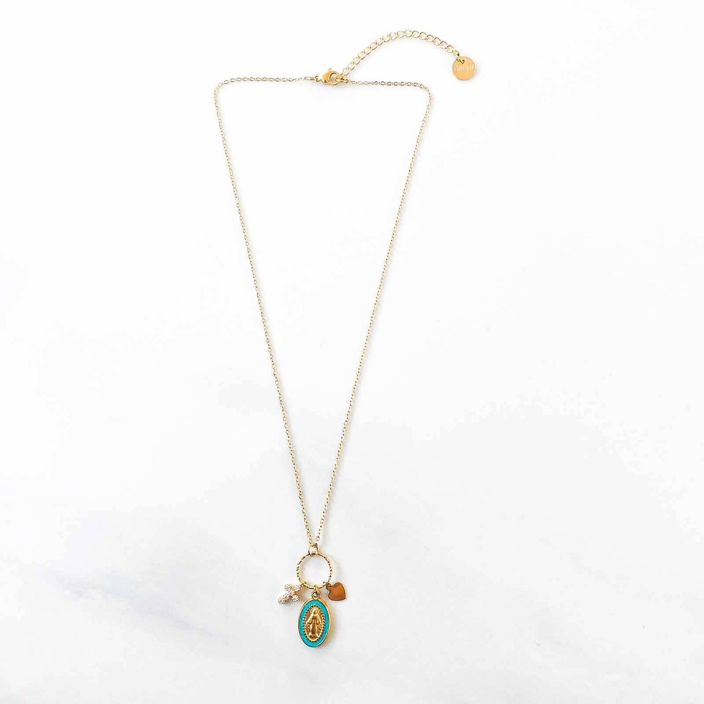 Collier grappe marie turquoise chaine détail acier inoxydable beloves