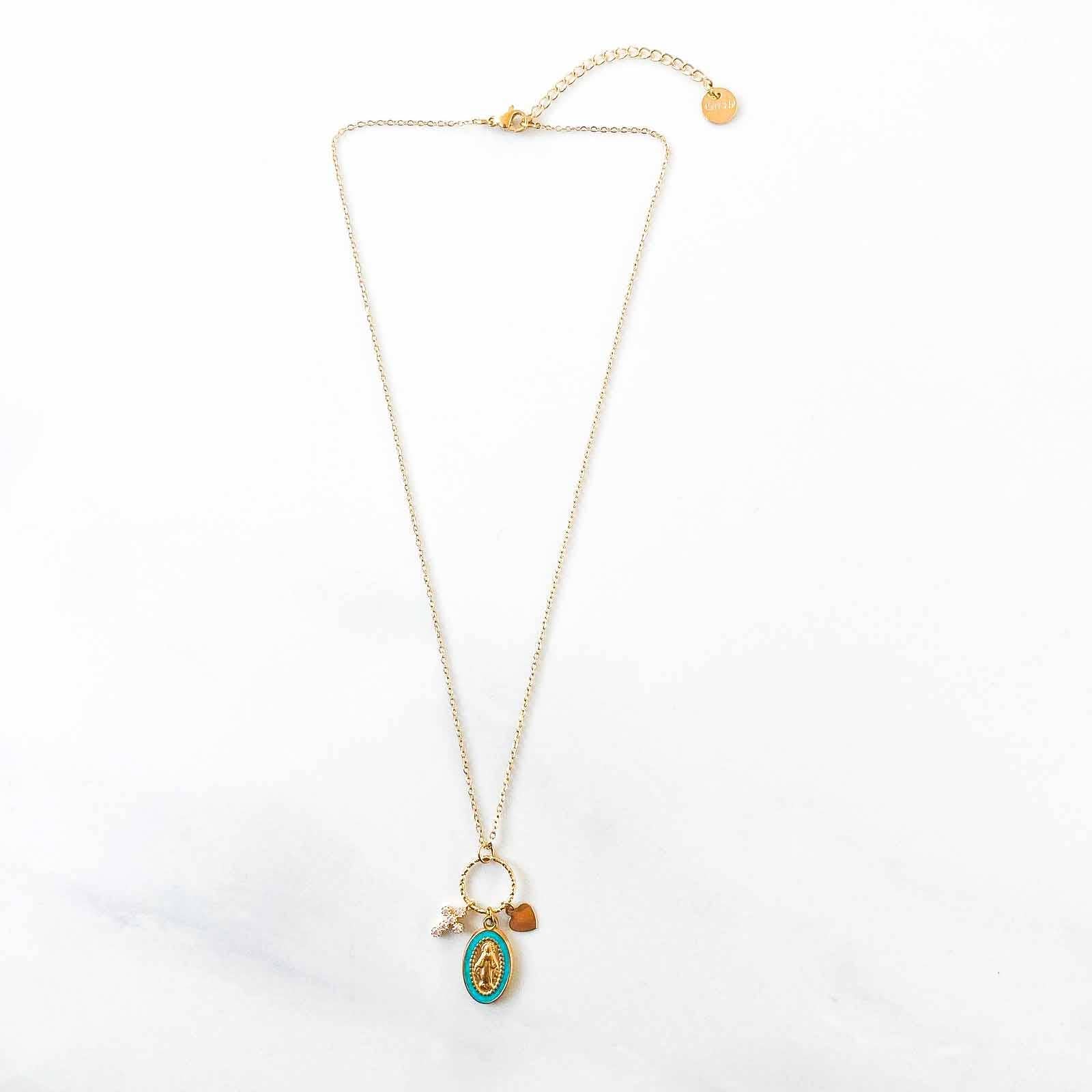Collier grappe marie turquoise chaine détail acier inoxydable beloves