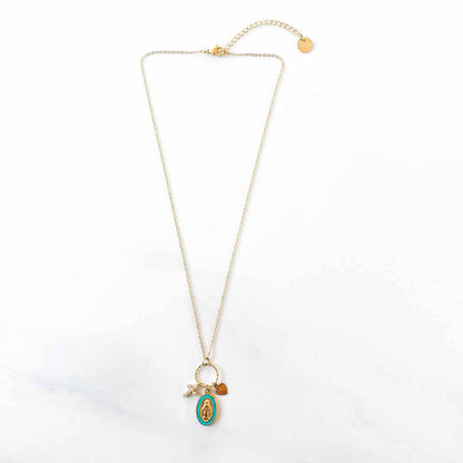 Collier grappe marie turquoise chaine détail acier inoxydable beloves