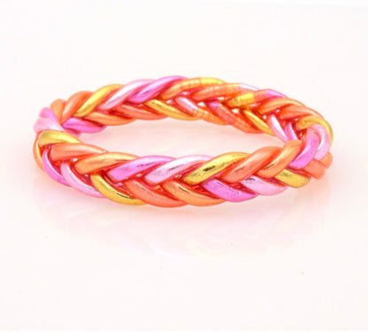 Jonc bouddhiste tressé multi rose corail béni Thaïlande bracelet porte-bonheur
