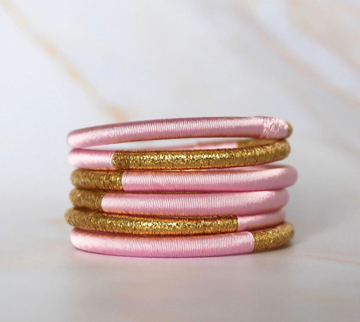 Jonc dahabi rose pastel soie végétale fait main Maroc beloves